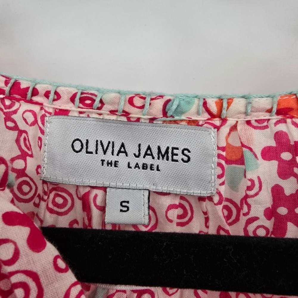 Olivia James Floral Blouse Smocked Neck 3/4 Sleeve Pink Top Size S - Picture 5 of 10